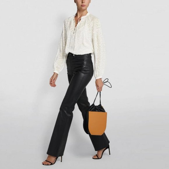 FRAME Spot Jacquard Silk Blend Smocked Peasant Top In Off White - Picture 7 of 16